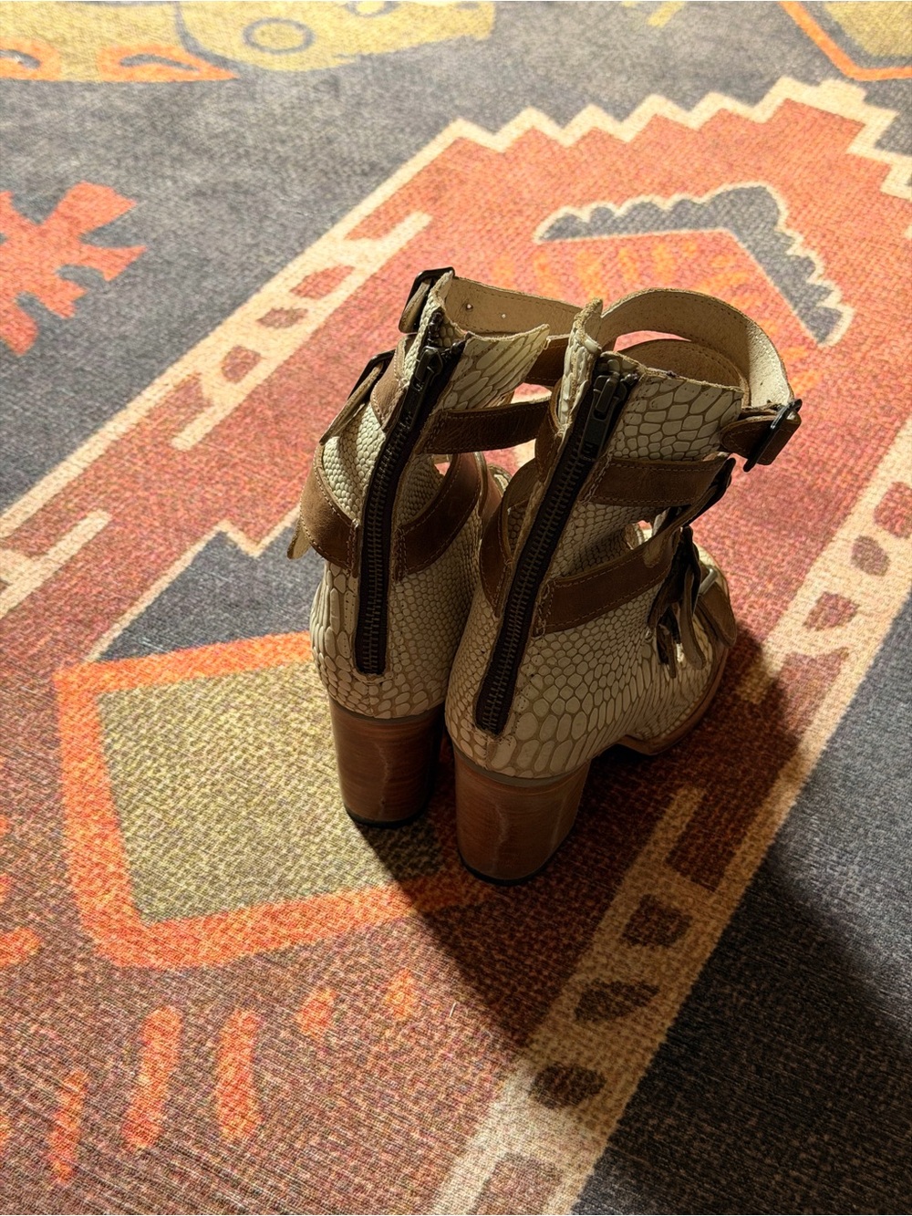 Freebird Brown Strappy Buckle Heeled Sandals - Picture 3 of 6